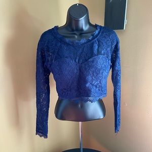 Sequin Hearts Crop Top Blue